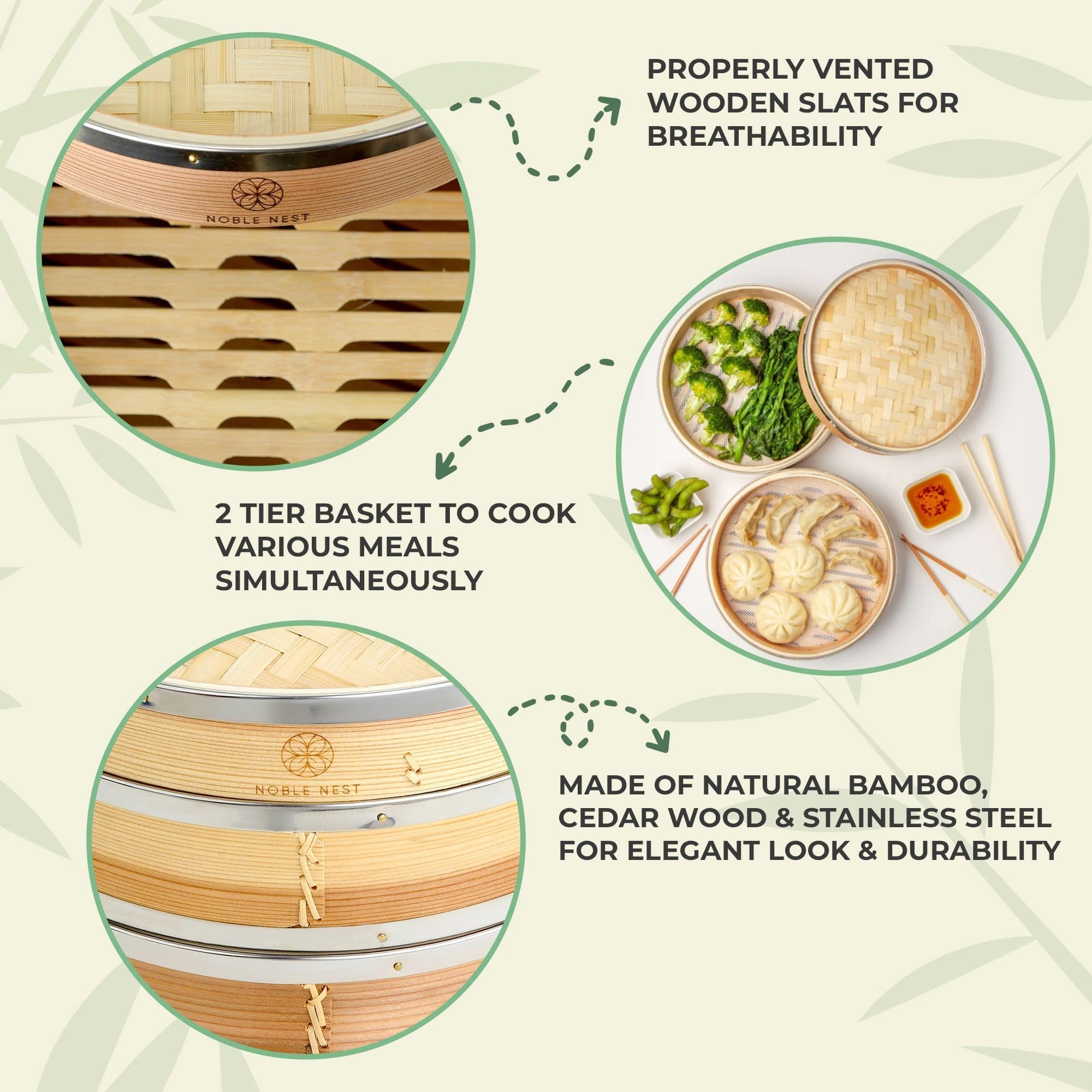 Bamboo Steamer With Stainless Steel Banding